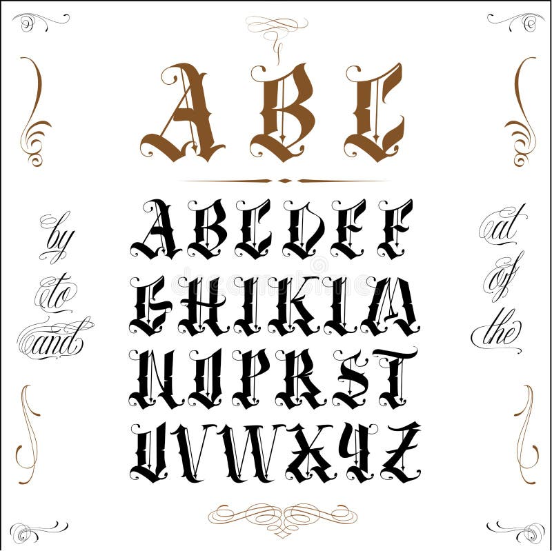 Pseudo-gothic, English alphabet. Font for tattoo, personal and commercial  purposes. 3587046 Vector Art at Vecteezy