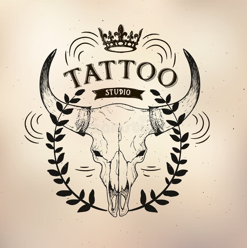 Tattoo Old School Studio Skull Bull Stock Vector 