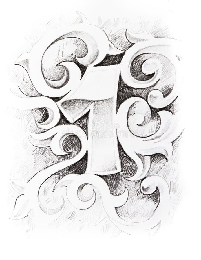 Tattoo sketch of one number