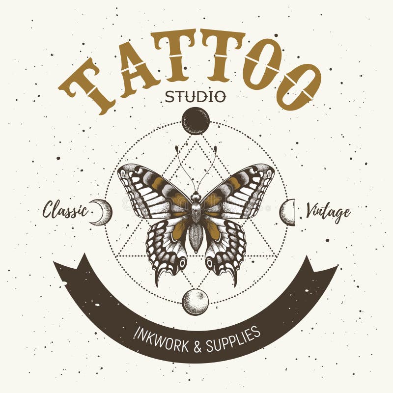 Tattoo Studio Banner, Vector Illustration. Graphic Art Elements And Classic  Tattoo Symbol. Rose With Ribbon, Bird And Heart. Creative Advertisement  Concept, Vintage Style Commercial Flyer Tattoo Salon Royalty Free SVG,  Cliparts, Vectors, and Stock ...