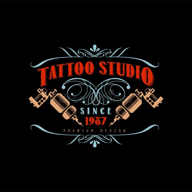 Tattoo Studio Logo Estd 1987, Retro Styled Emblem with Birds Vector ...