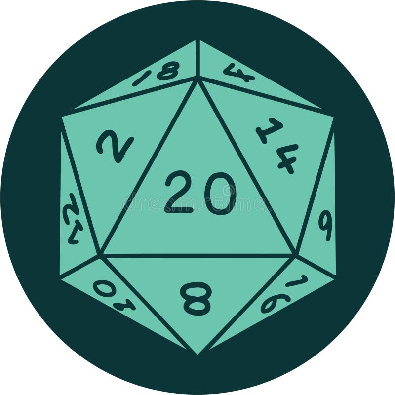 tattoo style icon of a d20 dice