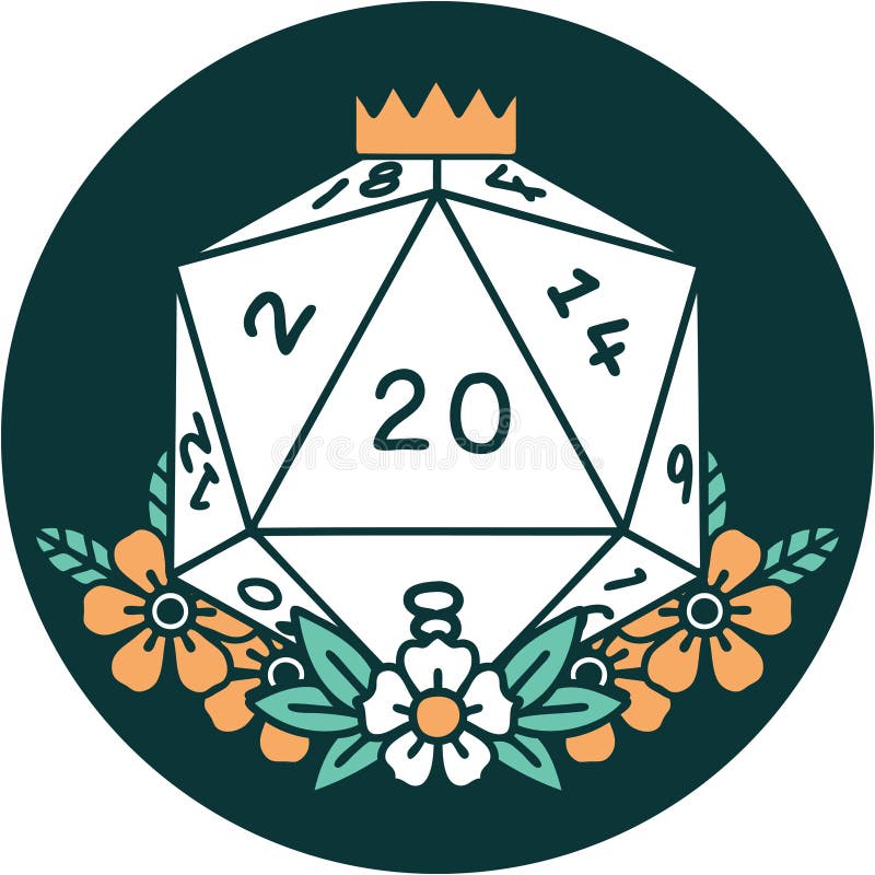 tattoo style icon of a d20