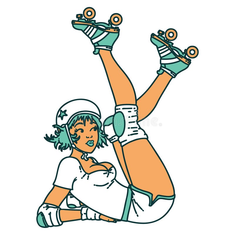 Tattoo Style Icon of a Pinup Roller Derby Girl Stock Vector ...