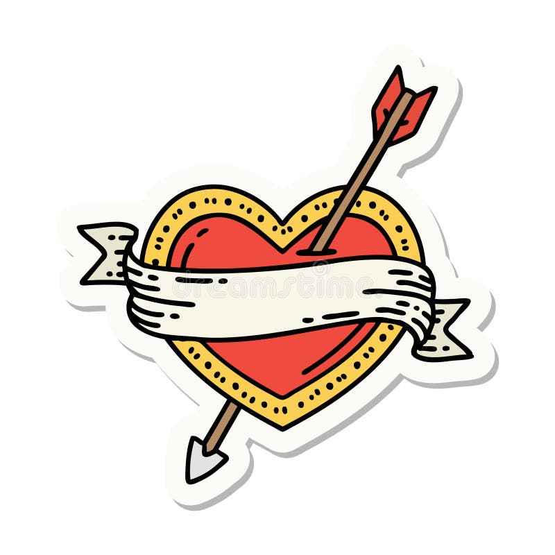 tattoo style sticker of an arrow heart and banner