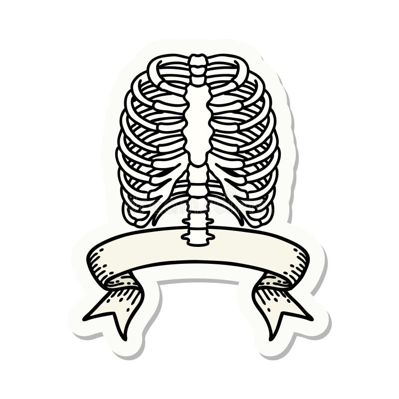 tattoo sticker with banner of a rib cage