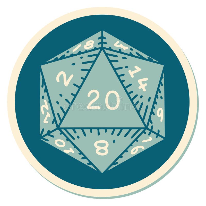 tattoo style sticker of a d20 dice