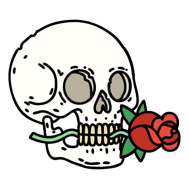 Traditional Tattoo of a Skull and Rose Stock Vector - Illustration of ...