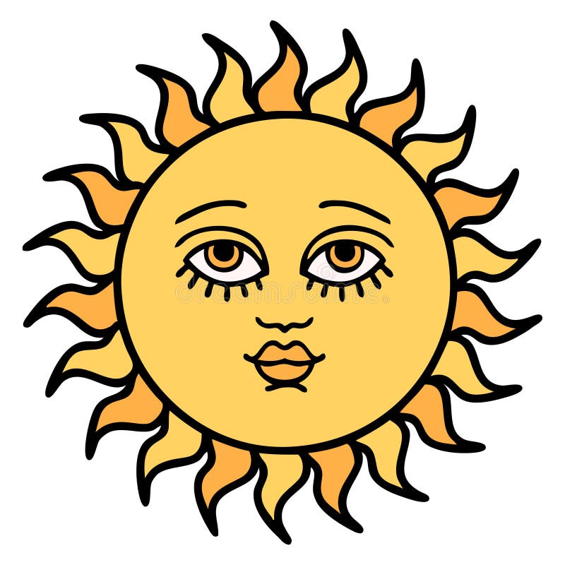 Traditional Tattoo Of A Sun With Face Stock Vector - Illustration Of  Drawing, Icon: 180306634