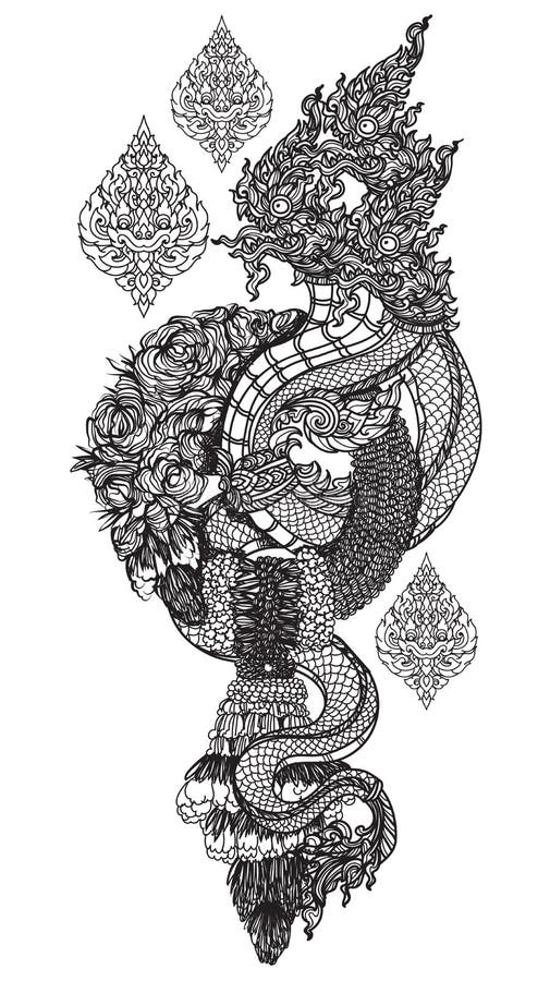 Desenho De Mão Dargon Da Tatuagem E Desenho Preto E Branco Ilustração do  Vetor - Ilustração de arte, projeto: 243510722