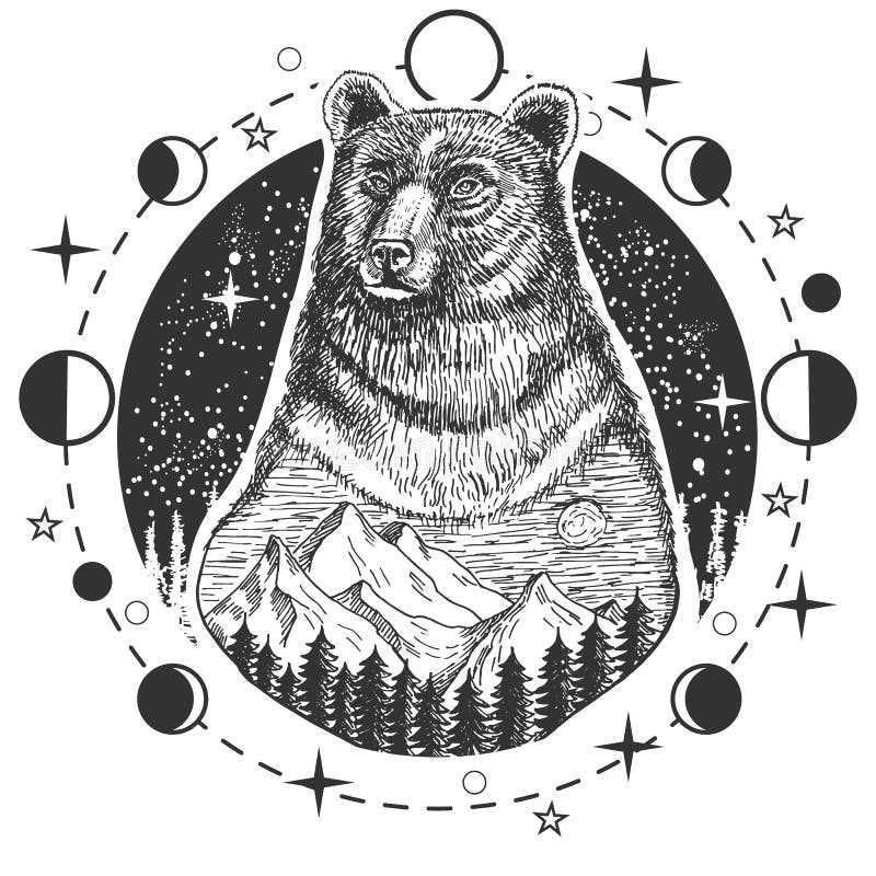 Tatuagem da cabeça do urso do vetor ou projeto da cópia do t-shirt ilustração royalty free Tatuagem da cabeça do urso do vetor ou projeto da cópia do t-shirt ilustração royalty free