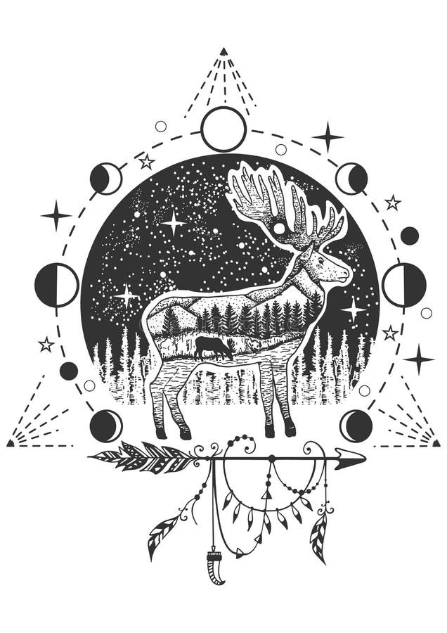 Tatuagem dos alces do vetor ou projeto da cópia do t-shirt ilustração royalty free Tatuagem dos alces do vetor ou projeto da cópia do t-shirt ilustração royalty free