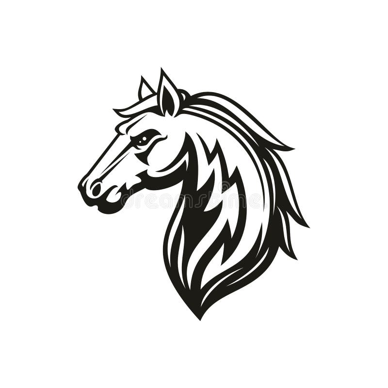 Caracteres De Cavalo De Desenho Animado Preto E Branco Cabeça Ícones Com  Juba Fluindo, Dois De Frente Para O Espectador E Dois Virando Para O Lado,  Para Tatuagem, Mascote Ou Design Esportivo