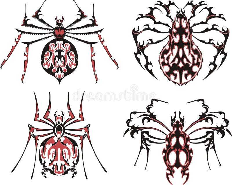 Tatuagens simétricos pretos e vermelhos da aranha ilustração do vetor Tatuagens simétricos pretos e vermelhos da aranha ilustração do vetor
