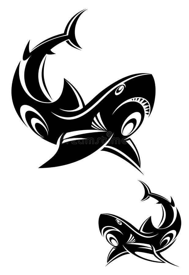 Black shark tattoo for design isolated on white. Black shark tattoo for design isolated on white