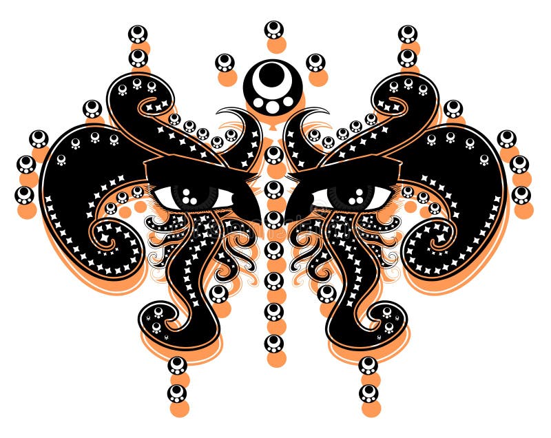 Ojos masculinos decorados con patrón abstracto, tatuaje, negro, aislado libre illustration