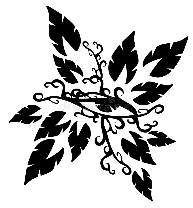 Tatuaje de ojo, tatuaje decorado con hojas, blanco y negro, aislado stock de ilustración