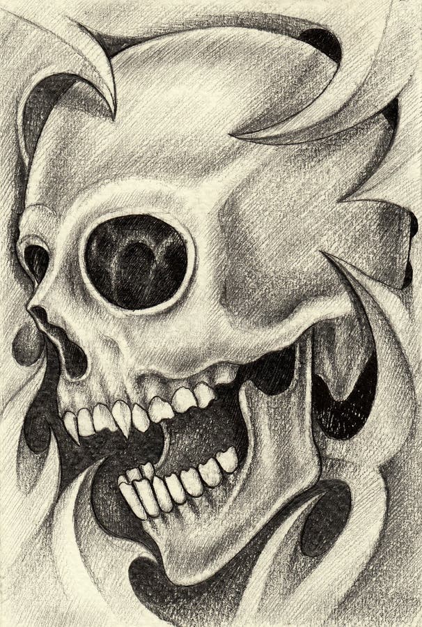 Tatuaje Del Cráneo Dibujo De Lápiz De La Mano En El Papel Stock de  ilustración - Ilustración de asustadizo, elegante: 80552215