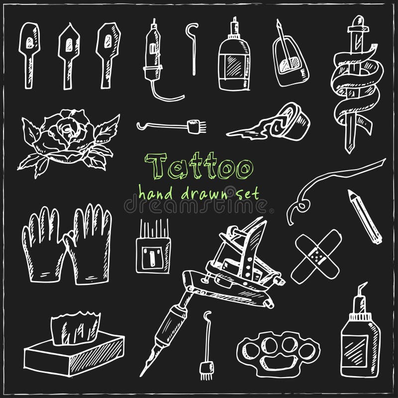 Tatuering Hand dragen klotteruppsättning skissar Vektorillustration för design- och packeprodukt vektor illustrationer Tatuering Hand dragen klotteruppsättning skissar Vektorillustration för design- och packeprodukt vektor illustrationer