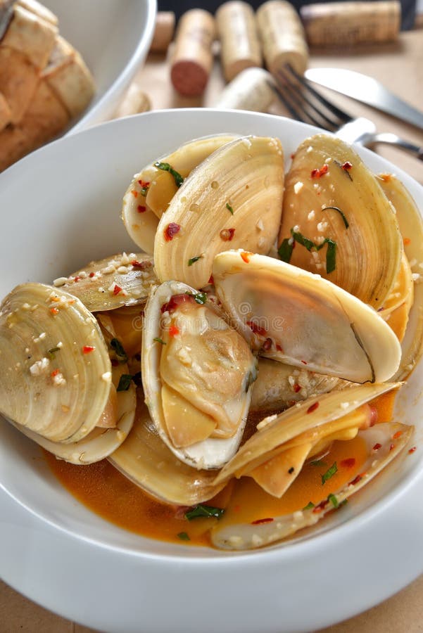 Steam New Zealand Garlic Tuatua. Bivalve shell stock images, royalty-free photos and pictures