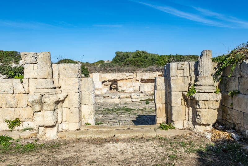 Taula - megalithic ruins. Talaiot de Dalt near Mahon town, Minorca