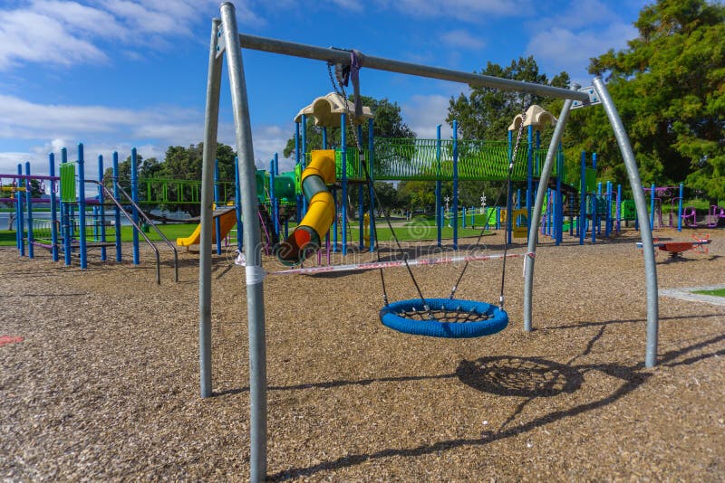 Tauranga Memorial Park Children`s Playground deserted as people are ordered to stay home during covid-19 lockdown