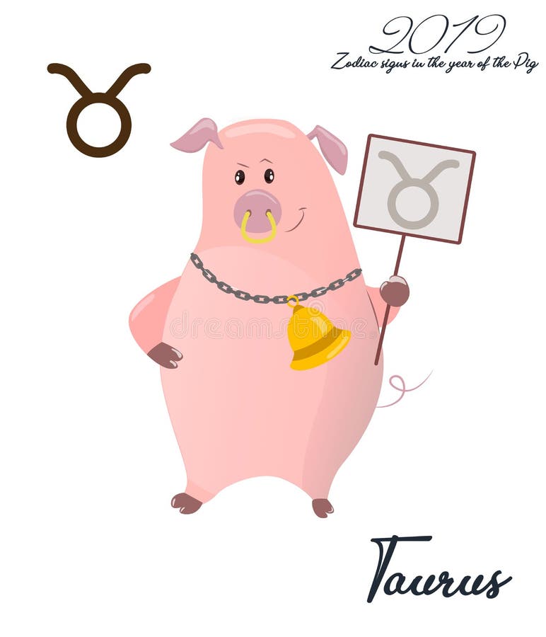 Taureau de signe de zodiaque 2019 ans du PORC Porcelet avec des klaxons Horoscope drôle Animal mignon Illustration de vecteur dan illustration libre de droits Taureau de signe de zodiaque 2019 ans du PORC Porcelet avec des klaxons Horoscope drôle Animal mignon Illustration de vecteur dan illustration libre de droits