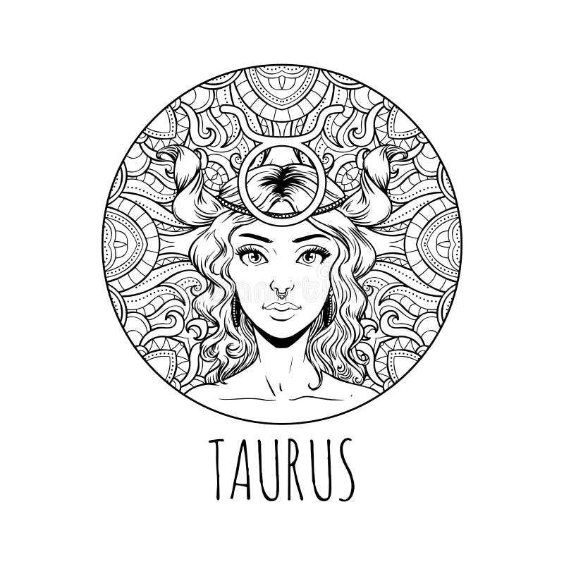 Taurus Zodiac Sign Artwork, Adult Coloring Book Page, Beautiful