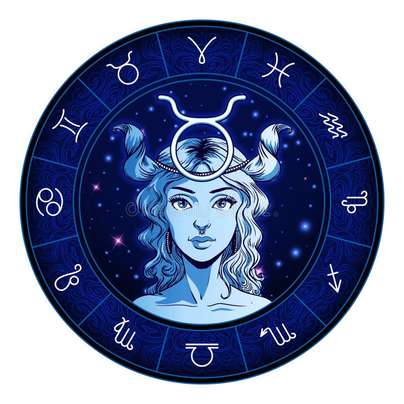 Taurus Zodiac Sign Artwork, Beautiful Girl Face, Horoscope Symbol, Star ...