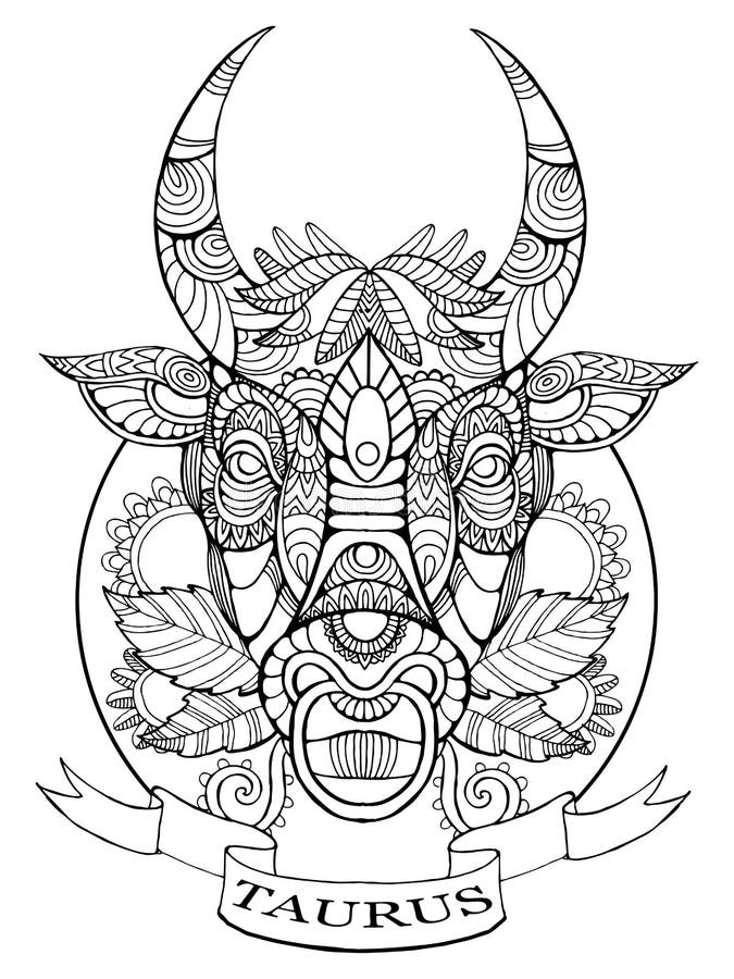 Download Taurus Zodiac Sign Coloring Book For Adults Vector Stock Vector - Illustration of nature ...