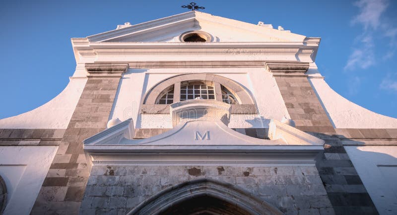 Architectural detail of the Church of Santa Maria do Castelo in Tavira, Portugal