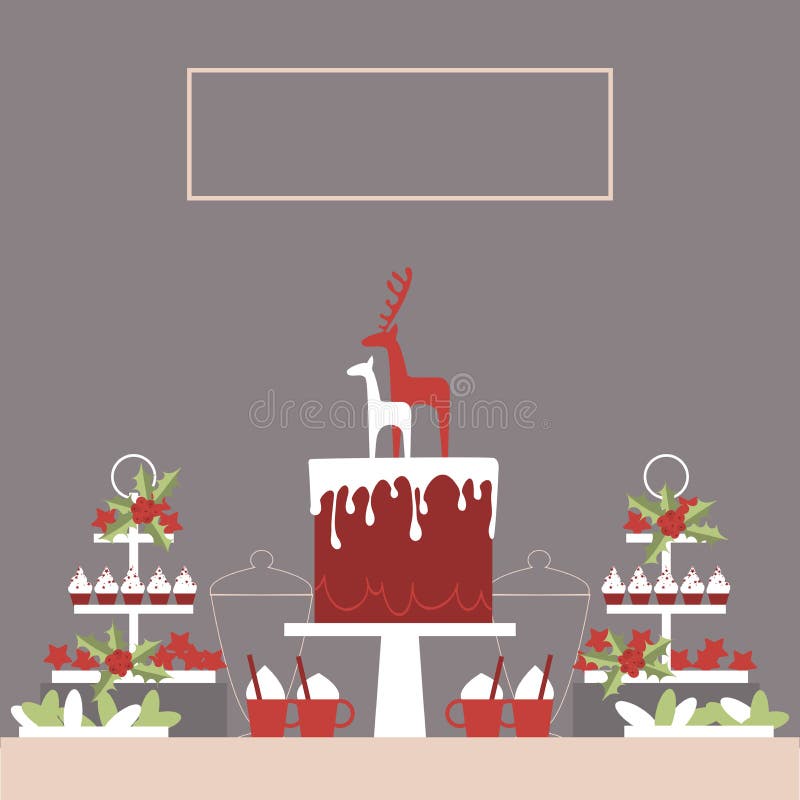 Tavola del dessert di Natale con il dolce ed i bigné illustrazione di stock Tavola del dessert di Natale con il dolce ed i bigné illustrazione di stock