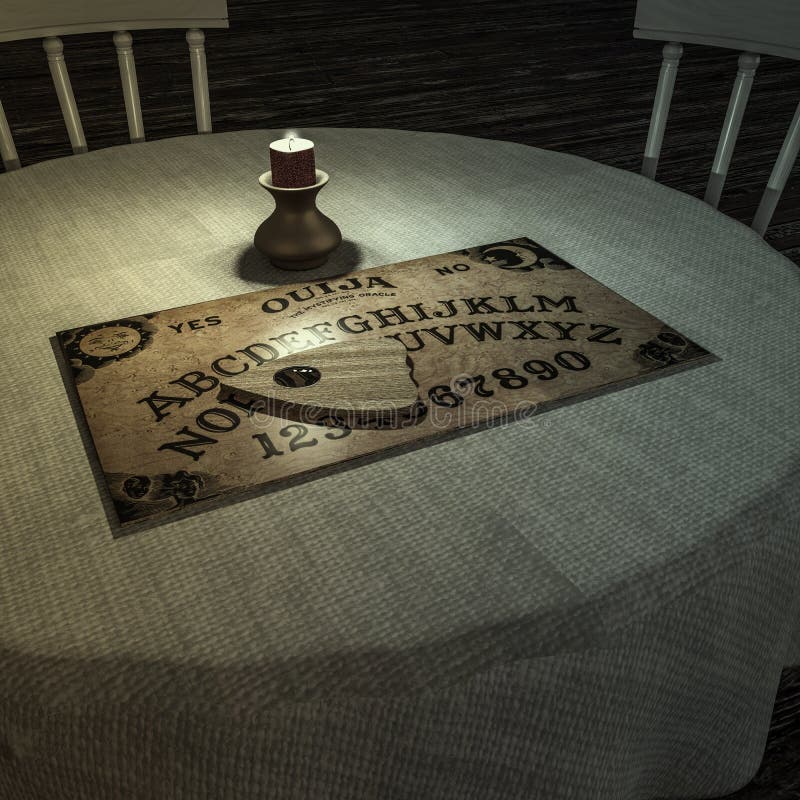 Tavola di Ouija in una stanza scura illustrazione di stock Tavola di Ouija in una stanza scura illustrazione di stock