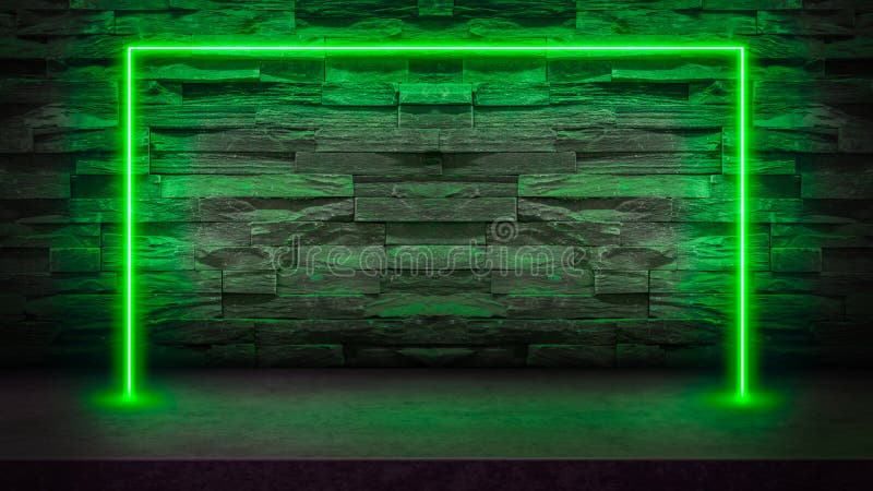 Tavola di pietra scura vuota con le luci laser al neon fluorescenti verdi royalty illustrazione gratis