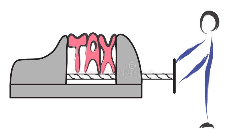 Tax word squeezed in a vice. Decrease silhouette illustration illustrations