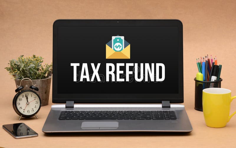 tax-refund-icon-on-office-laptop-screen-stock-image-image-of-finance