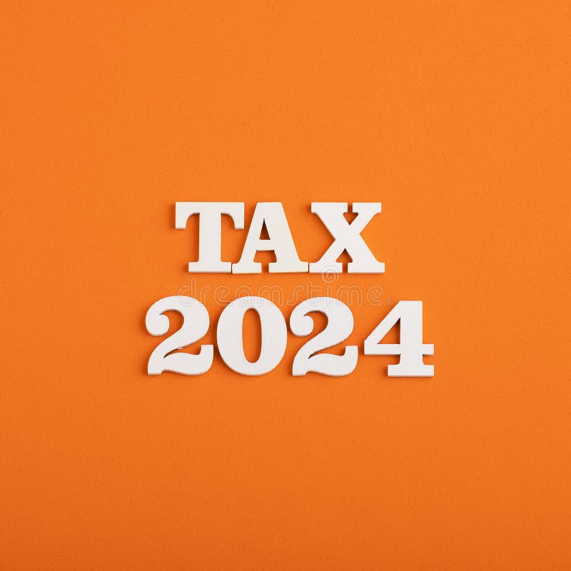 Taxes for the Year 2024 Concept. White Numbers on Orange Background