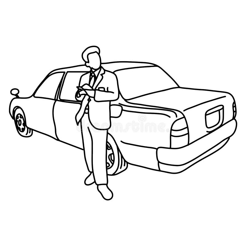 Taxi Driver with His Car Vector Illustration Sketch Doodle Hand Drawn ...