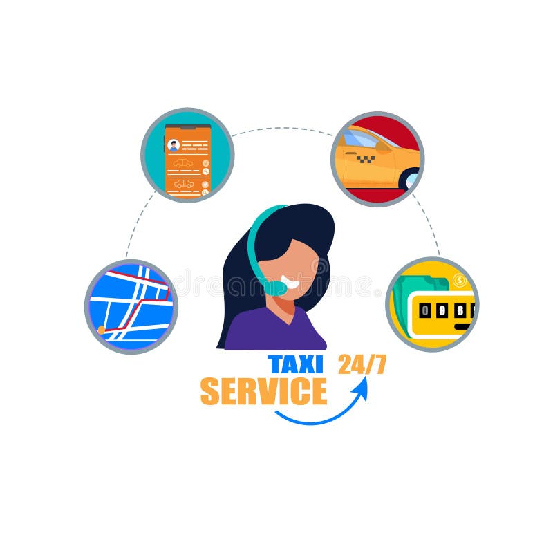 Taxi operatora Usługowy poparcie Rozmowy Telefonicza centrum ilustracja wektor Taxi operatora Usługowy poparcie Rozmowy Telefonicza centrum ilustracja wektor