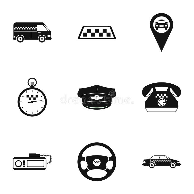 Taxi Ride Icons Set, Simple Style Stock Vector - Illustration of taxi ...