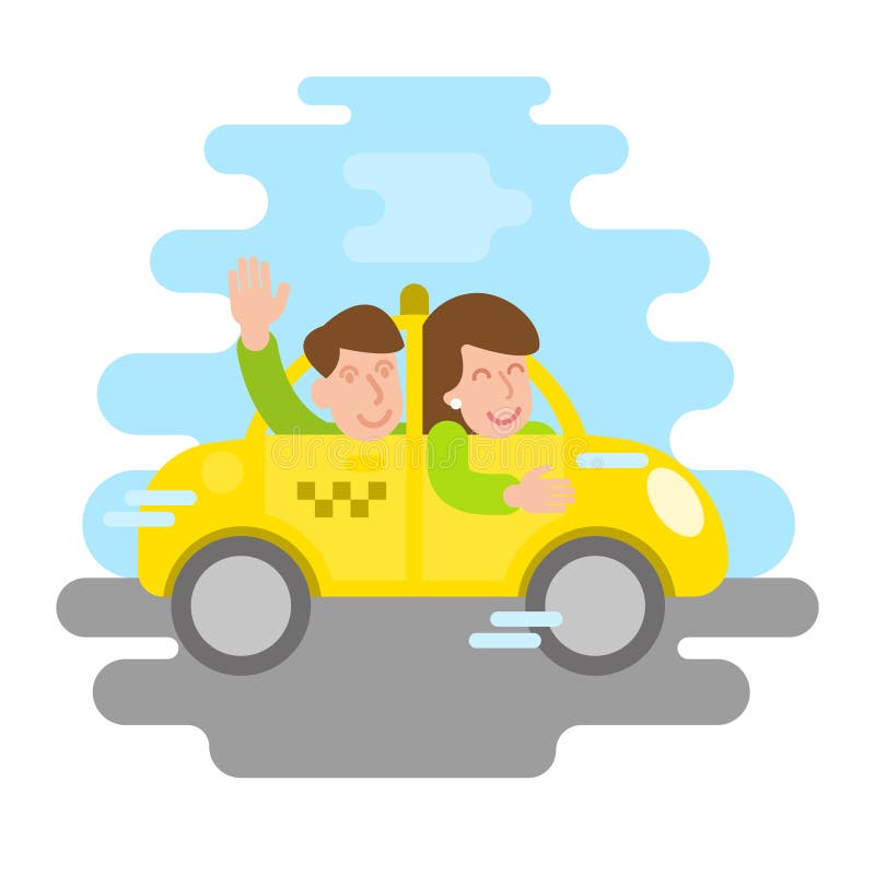 Taxi rápido con la gente feliz stock de ilustración Taxi rápido con la gente feliz stock de ilustración