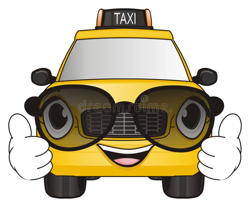 Happy taxi with road sign stock illustration. Illustration of glass ...