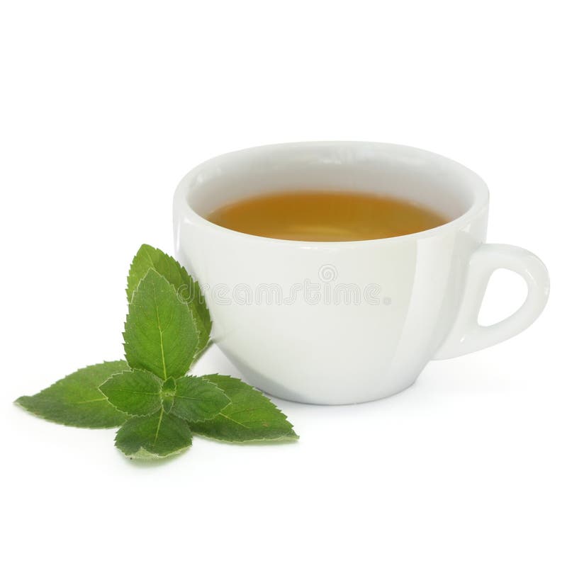 Cup with mint tea on white. Cup with mint tea on white