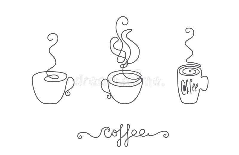 líneas de tazas de café, granos de café y líneas de humo, dibujos de  líneas. 9006328 Vector en Vecteezy