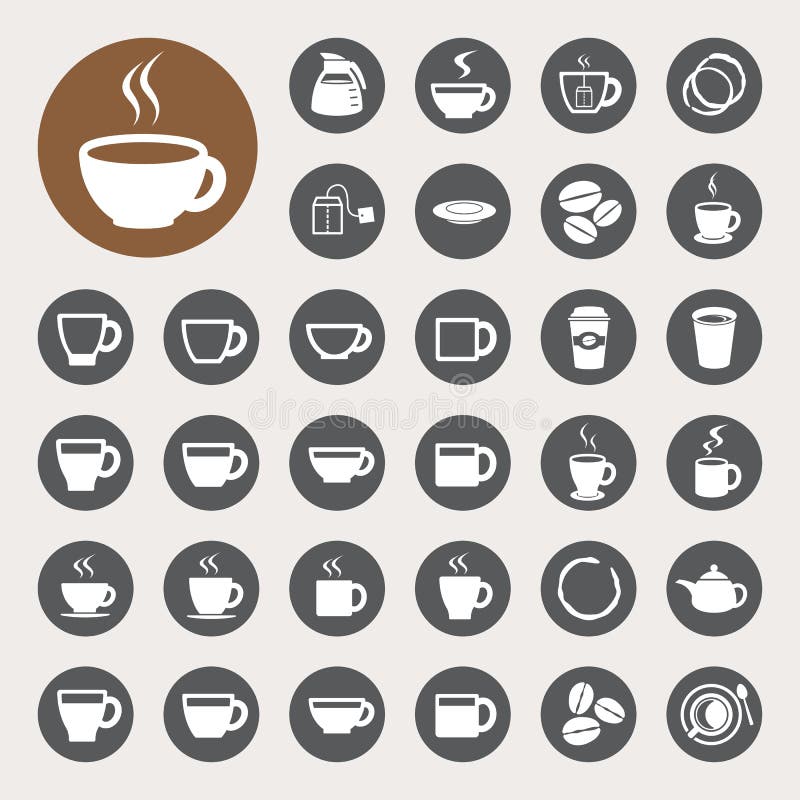 Taza de café y sistema del icono de la taza de té.