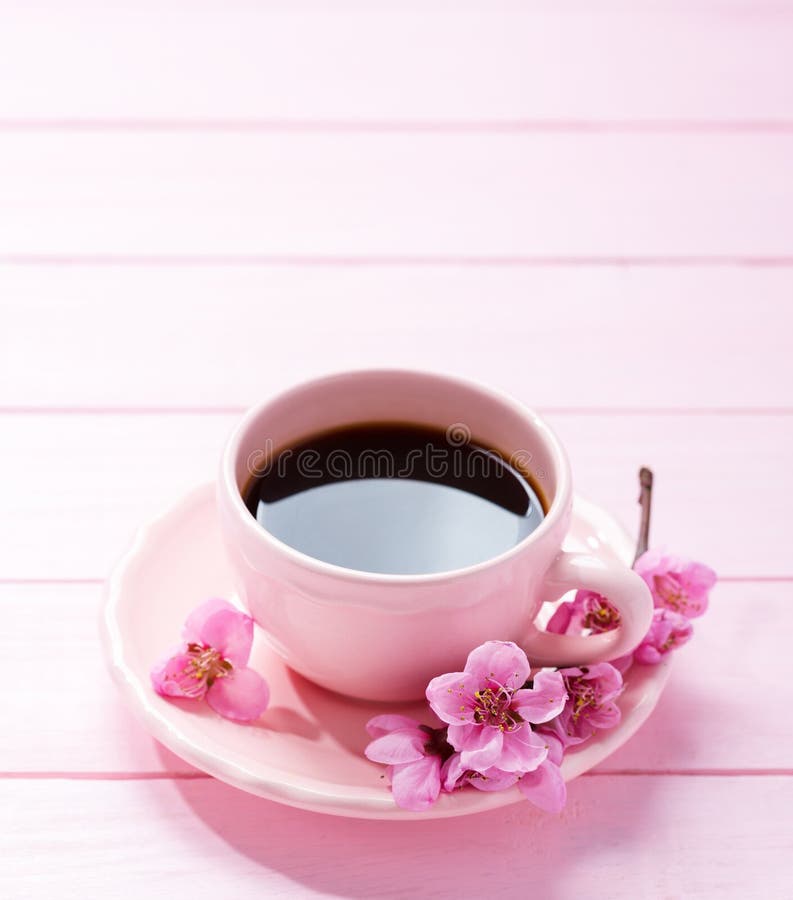 Taza de flores del café y de la primavera imagen de archivo Taza de flores del café y de la primavera imagen de archivo