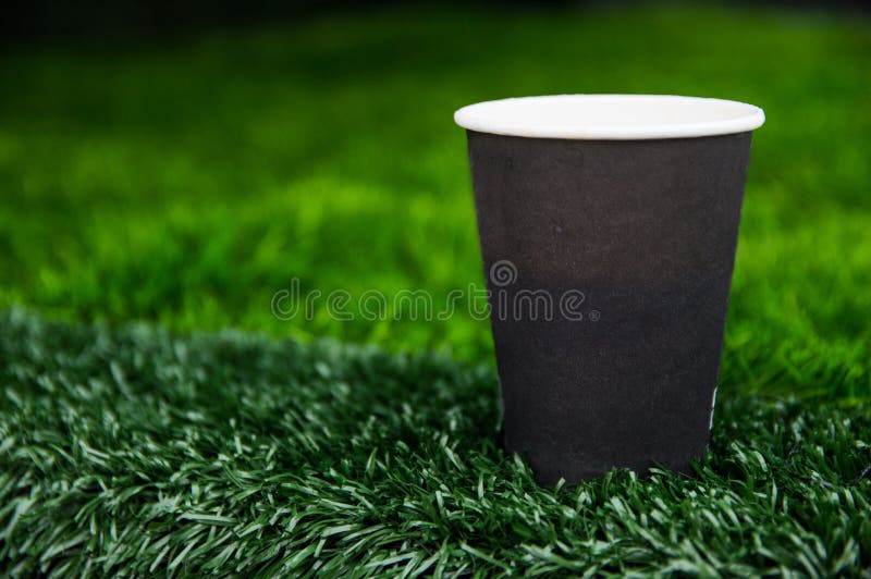 Tazas De Café Para Llevar Del Papel En Blanco Con La Cubierta, Los Soportes De  Vaso Del Arte, Las Habas Y El Paquete Marrón Imagen de archivo - Imagen de  café, lata