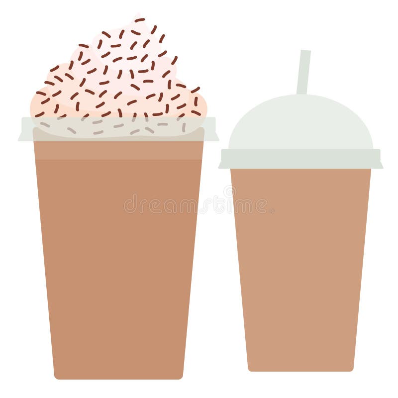 Café Para Llevar En La Taza De Café Terma De Papel Con El Casquillo Y El  Soporte De Vaso Marrones, Magdalena Del Chocolate Cara L Ilustración del  Vector - Ilustración de termo