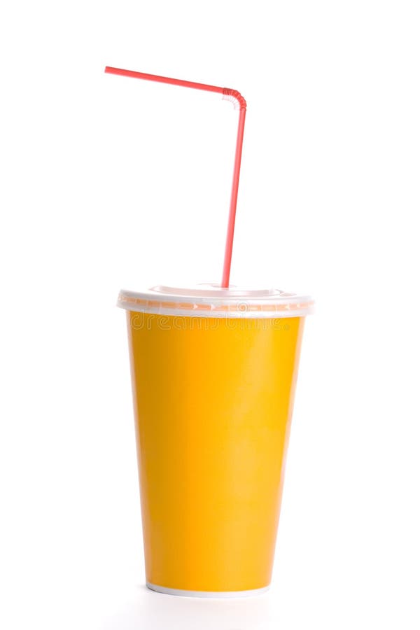 Orange plastic cup with straw on white background. Orange plastic cup with straw on white background