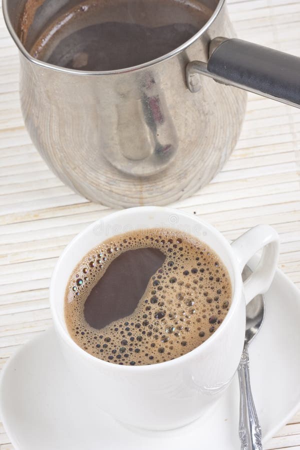 Taza y pote de café imagenes de archivo